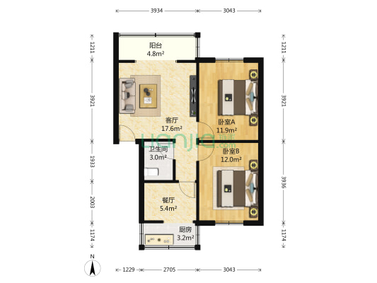 牧电巷18号 2室2厅1卫 90平方