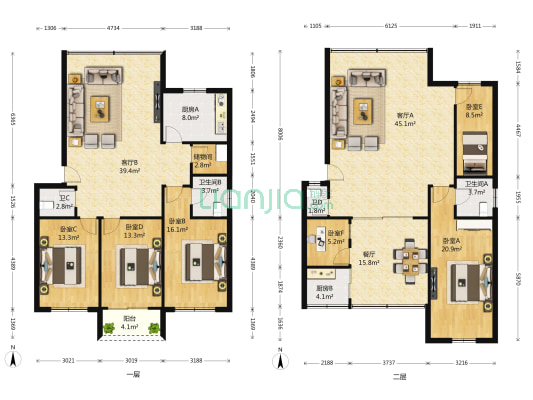 鑫湖花园 6室3厅4卫 215平方