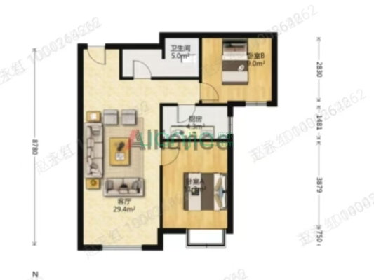 三利中和城 精装修两居室 中间楼层 采光好-户型图