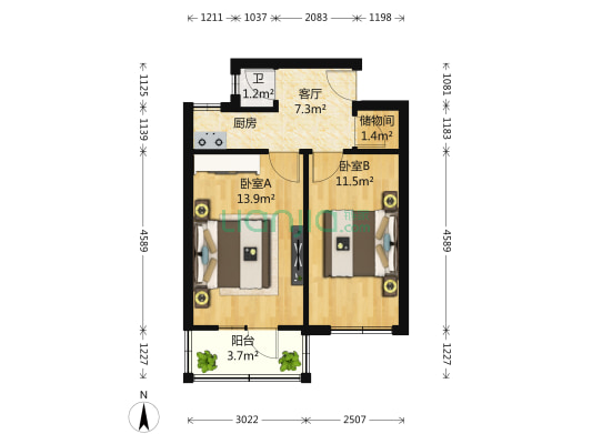 宁城楼 2室1厅1卫 35平方