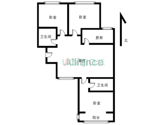 中低楼层 毛坯大三居 地理位置优越交通便利-户型图