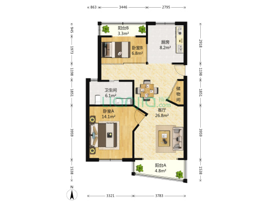 珊瑚苑 2室1厅1卫 96平方