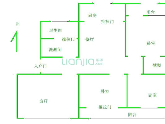 荣达小区 3室2厅 南 北-户型图