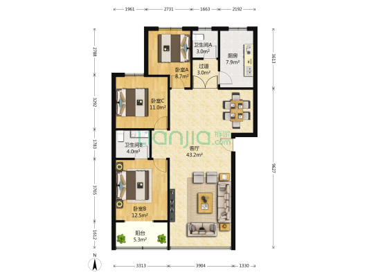 大庆路68号 3室1厅2卫 116平方