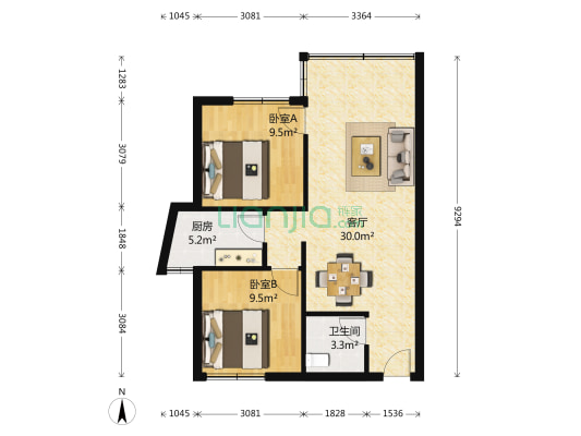 学府春 2室1厅1卫 81平方