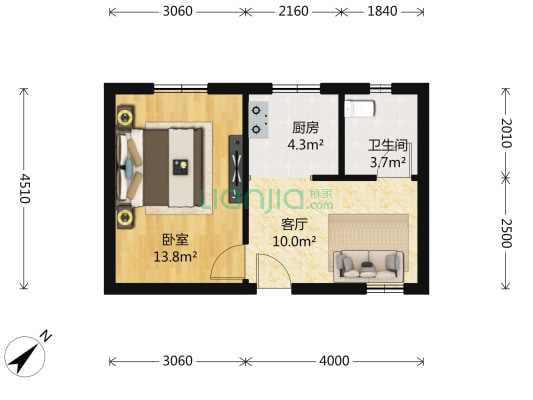 白兰园 1室1厅1卫 44平方