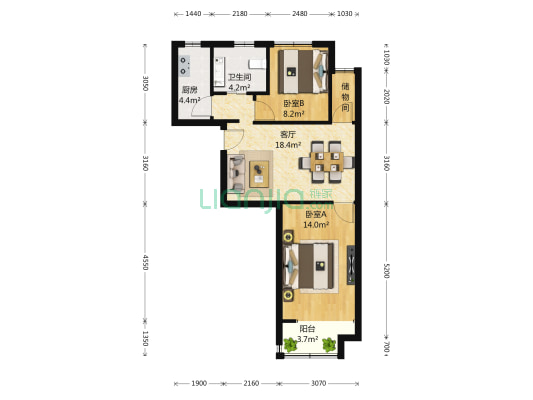 盛安家园 2室2厅1卫 78平方