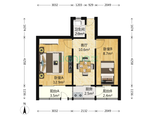 新门口18号 2室1厅1卫 49平方