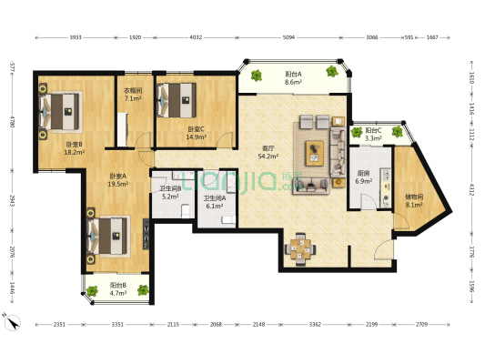 远大园四区 3室1厅2卫 202平方