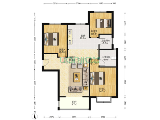 天伦湾高档社区 南北通透人车分流 宽楼间距 采光好-户型图