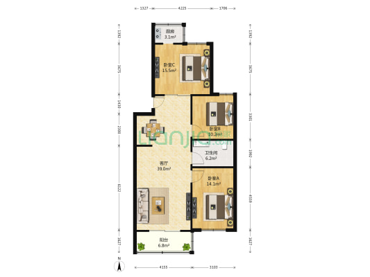 八里庄新区 3室1厅1卫 118平方