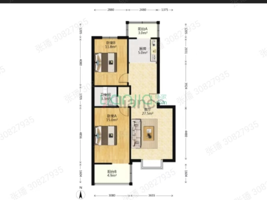 集中供暖步梯房  采光好 户型方正  出行方便-户型图