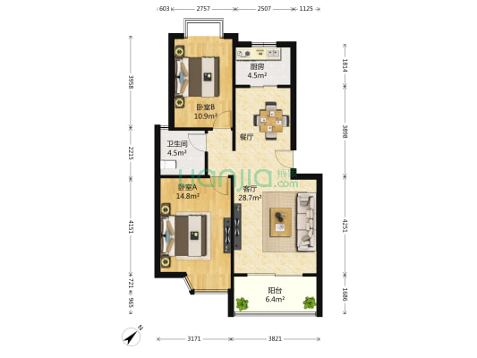 地和苑 2室1厅1卫 91平方