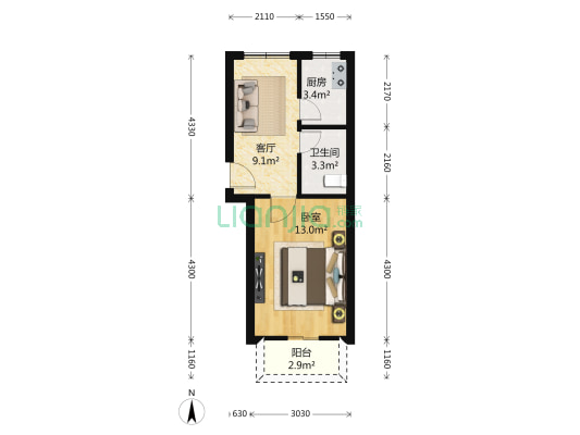 松汇西路375号 1室1厅1卫 44平方