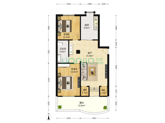 元丰观海花苑 2室1厅1卫 72平方