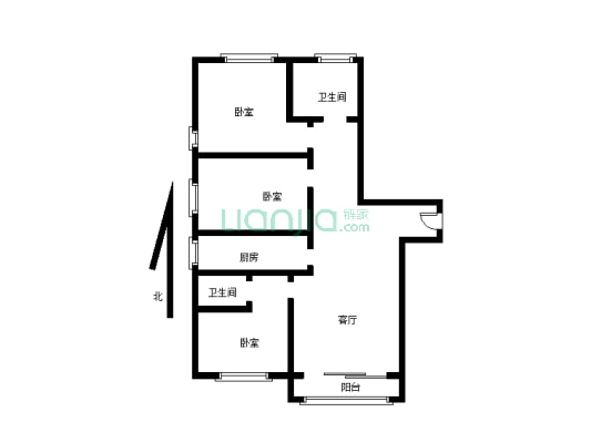 金海嘉苑E区，毛坯房，三室两厅一厨一卫，低楼层-户型图