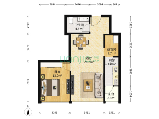 时间国际中心  1室1厅1卫 78平方