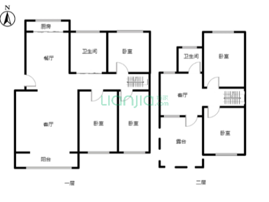 物探社区五越六阁楼，满五唯一，五居双卫，三卧朝阳-户型图