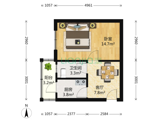 森淼公寓 1室1厅1卫 42平方