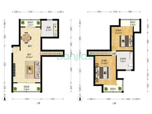 和源福邸 2室2厅1卫 122平方