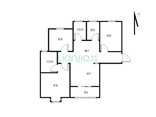 出售泰和新城  三室两厅两卫  电梯中间楼层-户型图