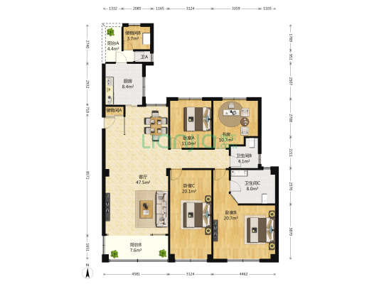 丰泽园 4室1厅3卫 170平方