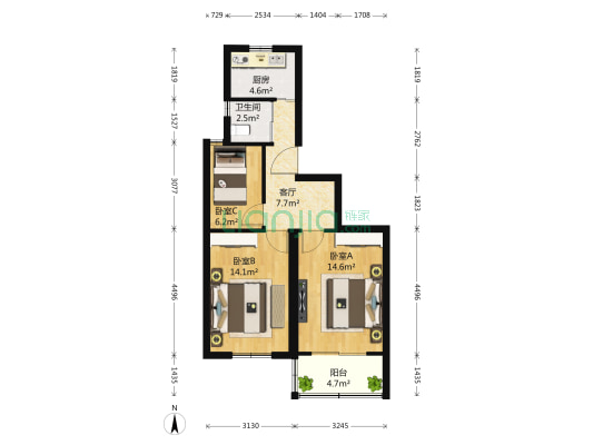 劳工新村 3室1厅1卫 67平方