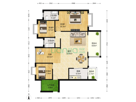 蜀镇锦翰园 4室1厅2卫 127平方