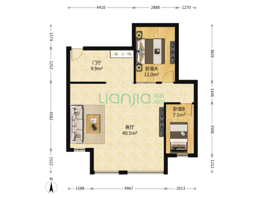 丰德万瑞中心 2室1厅0卫 85平方