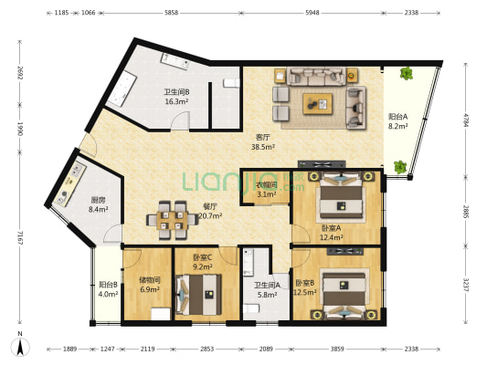 绿杨邨 3室2厅2卫 182平方
