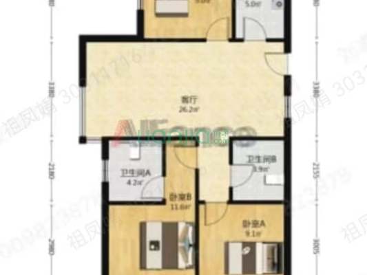 京都颐和城颐景雅苑 3室2厅 北 南-户型图