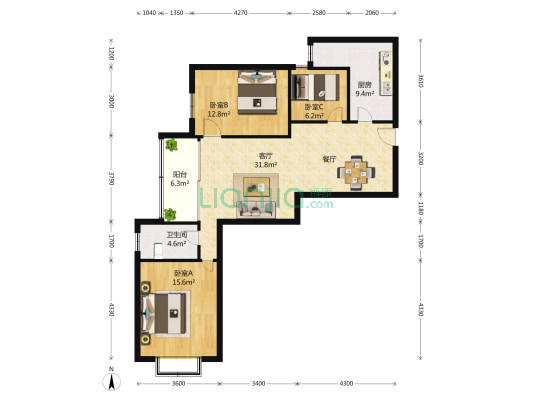 皇朝新城 3室2厅1卫 121平方