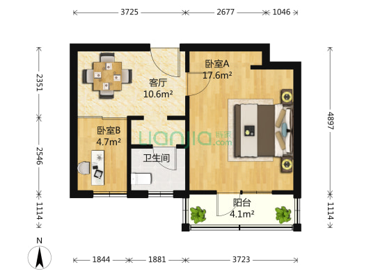 稻香园 2室1厅1卫 52平方