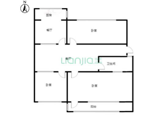粮食局东关小区 3室2厅 南 北-户型图