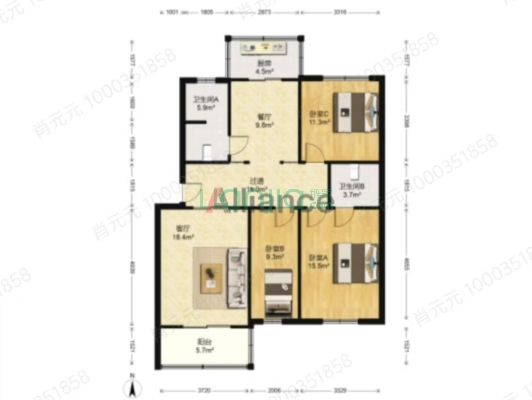 东兴小区，满五唯一，中间楼层，采光好视野好，简装。-户型图