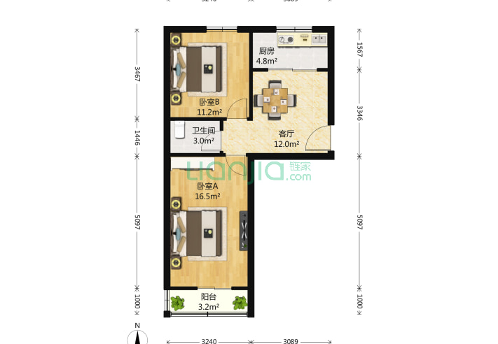 魏公村小区 2室1厅1卫 57㎡ 户型