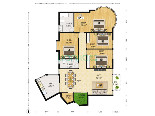 银都花园嘉苑三期 4室1厅2卫 20平方