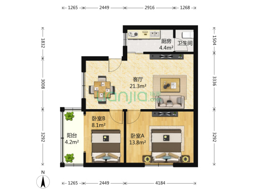 水碾河南三街18号 2室1厅1卫 69平方