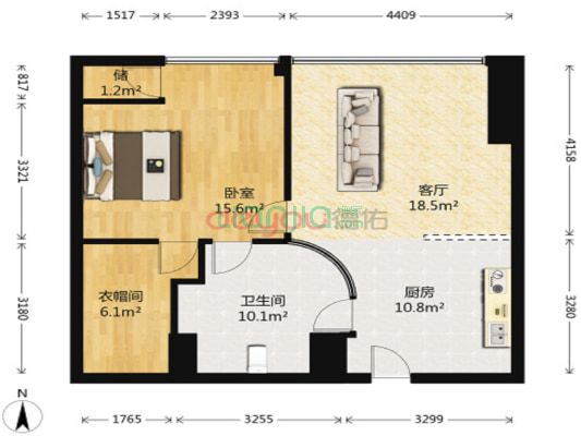 中新星湖公馆 1室2厅 西北