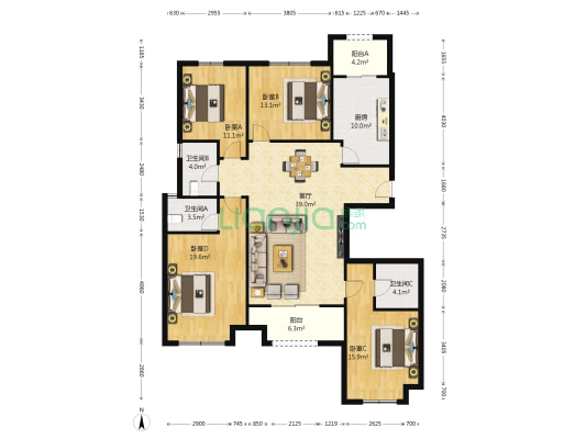 高新水晶卡芭拉 4室1厅3卫 128平方