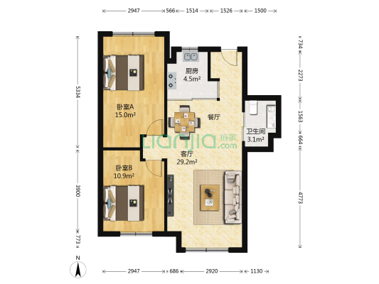 瑞家坚果 2室1厅1卫 84平方