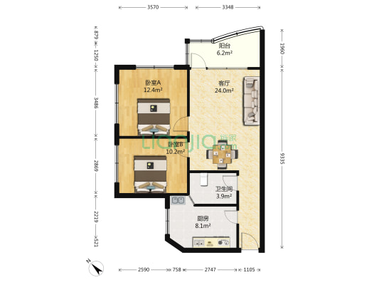 百花山住宅小区 2室1厅1卫 73平方