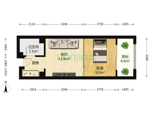 天怡峰景 1室1厅1卫 43平方