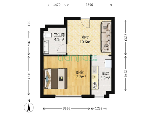东城宜家 1室1厅1卫 45平方