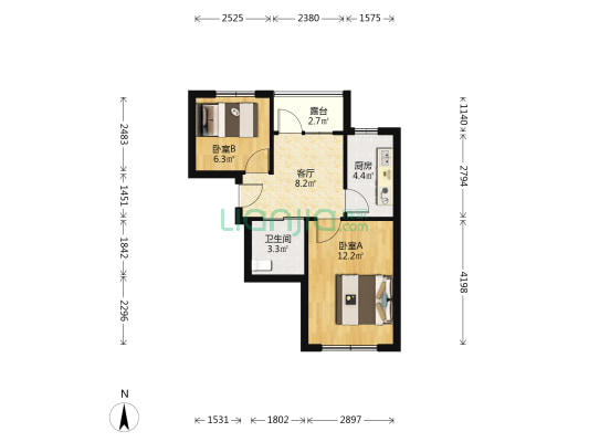 城市枫景 2室1厅1卫 52平方