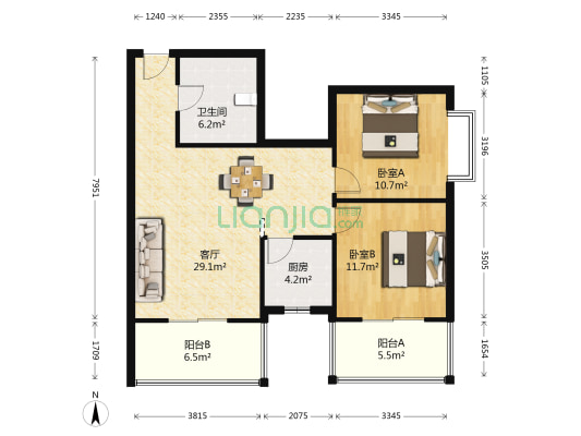 航天·美居 2室1厅1卫 98平方