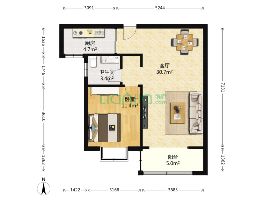 鲁岳梦境江南 1室1厅1卫 74平方