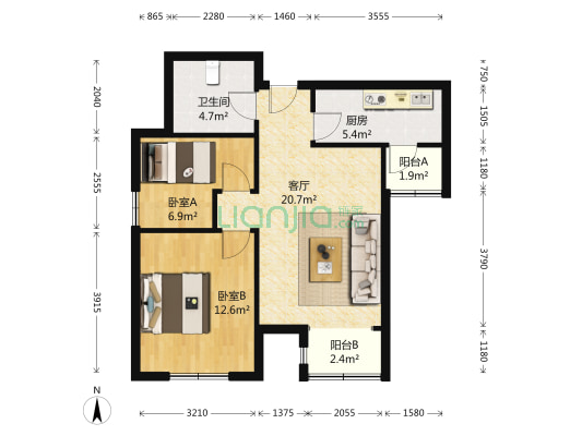 季景家园 2室1厅1卫 75平方