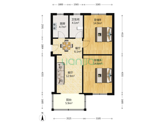 丹凤社区 2室2厅1卫 72平方