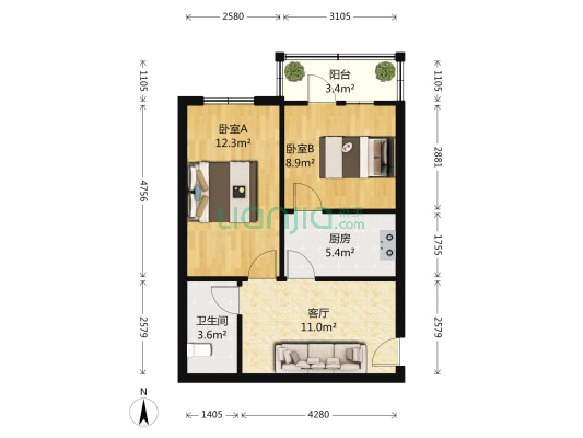 文平街 2室1厅1卫 62平方